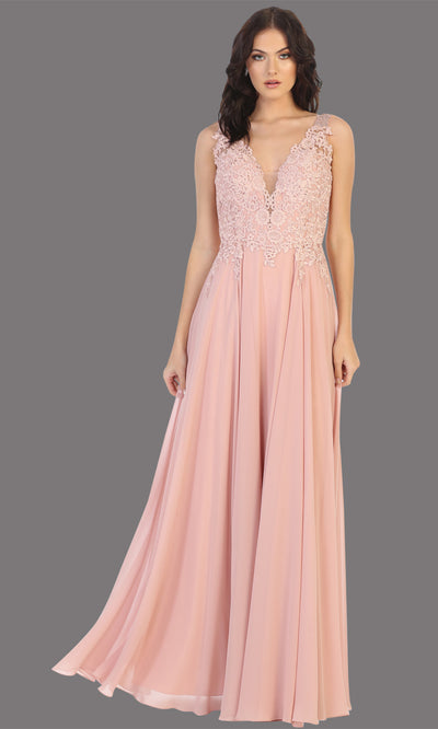Mayqueen MQ1754 long dusty rose gold flowy sleek & sexy dress w/straps. This dusty rose dress is perfect for bridesmaid dresses, simple wedding guest dress, prom dress, gala, black tie wedding. Plus sizes are available, evening party dress.jpg