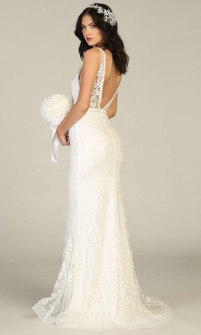 Mayqueen MQ1758-long ivory lace simple fitted bridal dress w/ v neck, low back. White formal dress is perfect for wedding bridal dress, white prom dress, simple wedding,second wedding, destination wedding dress, second wedding dress.Plus sizes avail-b.jpg