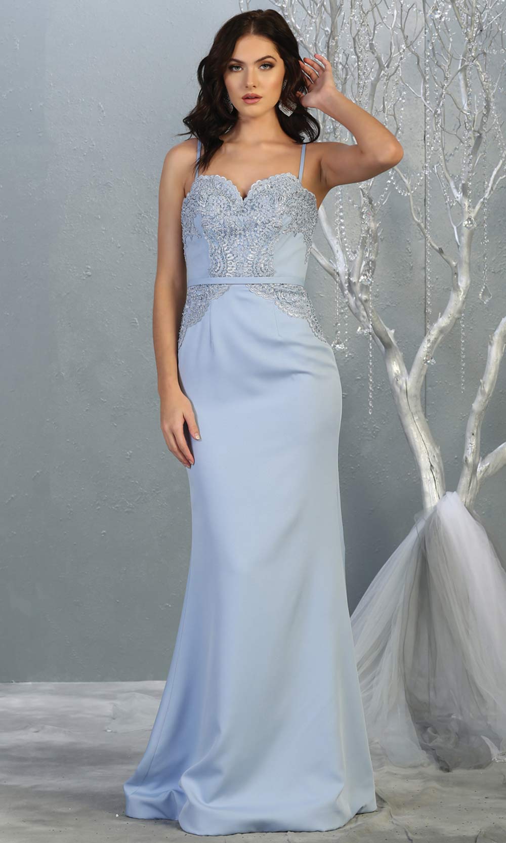 Mayqueen MQ1759 long dusty blue lace top evening fitted dress w/straps. Full length blue grey gown is perfect for bridesmaids, enagagement/e-shoot dress, wedding guest dress, indowestern gown, formal evening party dress, prom. Plus sizes avail.jpg