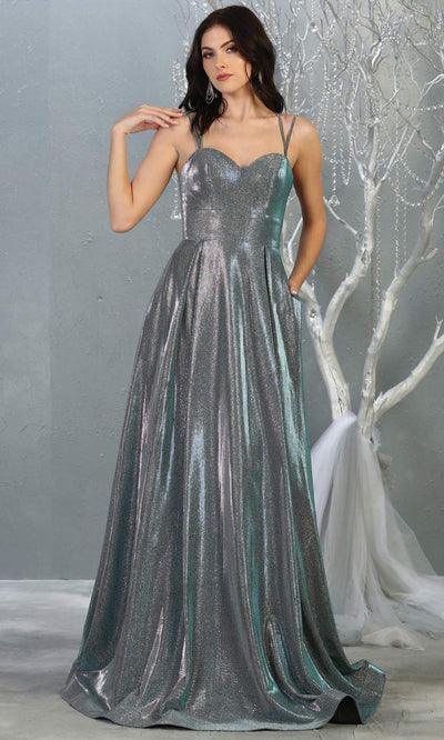 Mayqueen MQ1760 long dusty green metallic evening flowy dress w/straps. Full length dark green gown is perfect for enagagement/e-shoot dress, wedding guest dress, indowestern gown, formal evening party dress, prom, wedding guest. Plus sizes avail.jpg