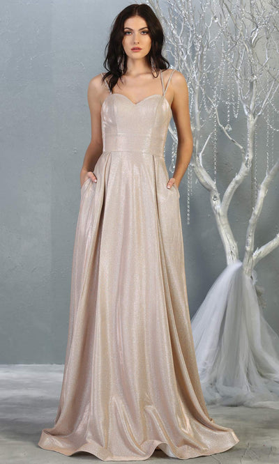 Mayqueen MQ1760 long rose gold metallic evening flowy dress w/straps. Full length rose gold gown is perfect for enagagement/e-shoot dress, wedding guest dress, indowestern gown, formal evening party dress, prom, wedding guest. Plus sizes avail.jpg