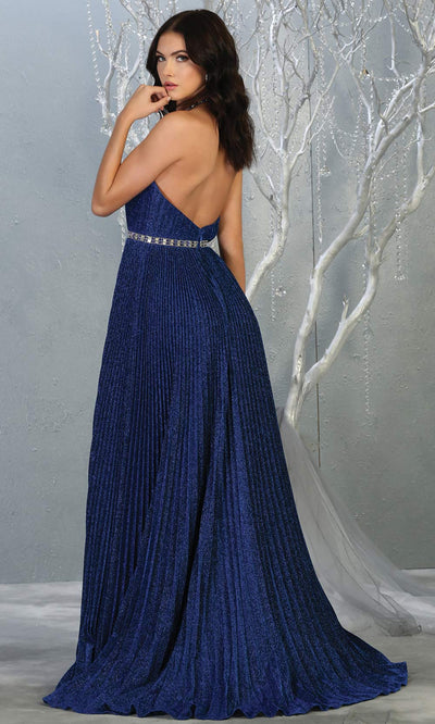 Mayqueen MQ1764 long royal blue sleek & sexy dress features a high slit, open back, keyhole high neck top. Perfect blue dress for 2020 prom, sexy wedding guest dress. Plus sizes available-b.jpg