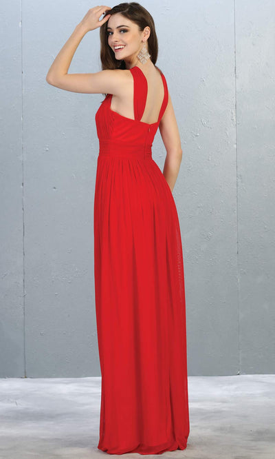 Mayqueen MQ1769 long red flowy dress with high neck. This simple red evening party dress is perfect for bridesmaids, wedding guest dress, simple prom dress. Plus sizes available-b.jpg