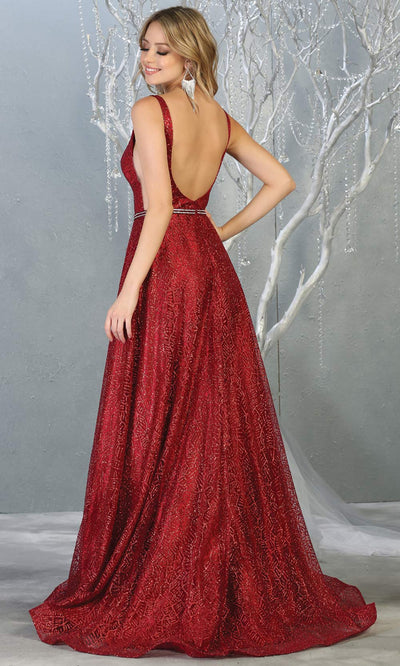 Mayqueen MQ1771 long burgundy red v neck flowy glittery sequin dress with low back. Perfect for prom, engagement dress, e-shoot dress, formal wedding guest dress, debut, quinceanera, sweet 16, gala. Plus sizes avail in this dark red semi ballgown-b.jpg