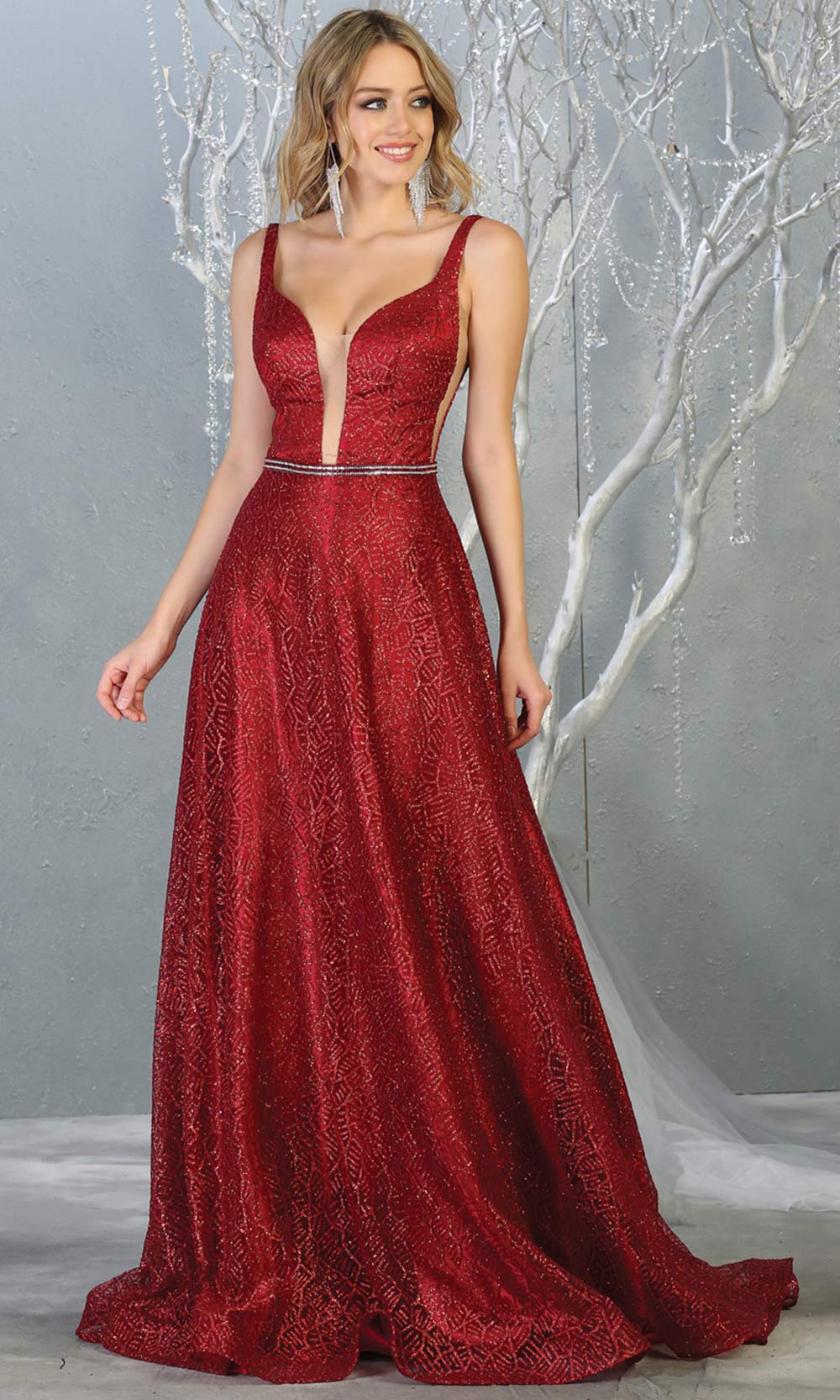 Mayqueen MQ1771 long burgundy red v neck flowy glittery sequin dress with low back. Perfect for prom, engagement dress, e-shoot dress, formal wedding guest dress, debut, quinceanera, sweet 16, gala. Plus sizes avail in this dark red semi ballgown.jpg