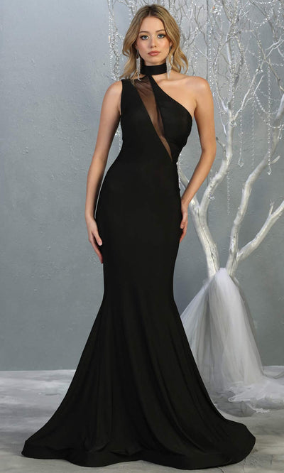 Mayqueen MQ1773 long black high neck fitted sleek & sexy mermaid dress. Perfect for prom, engagement dress, e-shoot dress, formal wedding guest dress, gala. Plus sizes avail in this black tight fitted dress.jpg