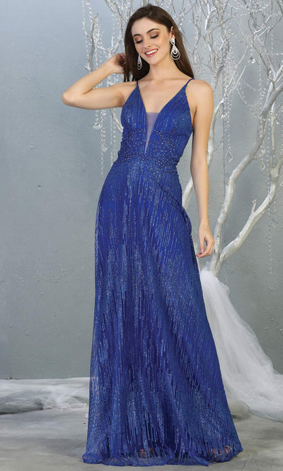 Mayqueen MQ1780 long royal blue v neck flowy glittery sequin dress with corset back. Perfect for prom, engagement dress, e-shoot dress, formal wedding guest dress, debut, quinceanera, sweet 16, gala. Plus sizes avail in this blue flowy dress.jpg