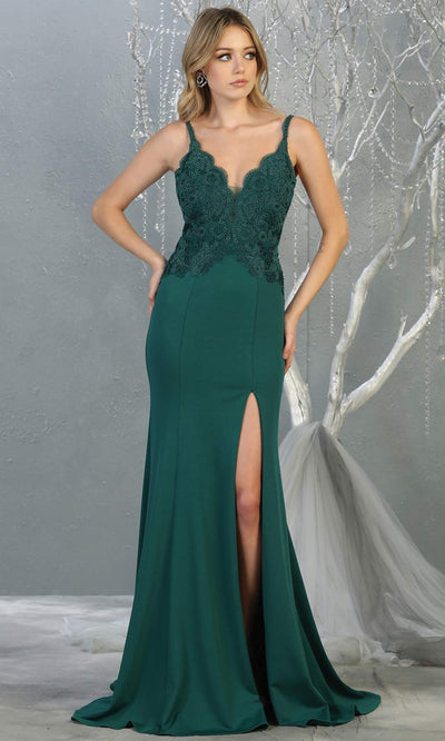 Mayqueen MQ1792 long hunter green vneck evening fitted dress. Full length dark green simple gown w/straps & slit is perfect for  enagagement/e-shoot dress, formal wedding guest, indowestern gown, evening party dress, prom, bridesmaid. Plus sizes avail.jpg
