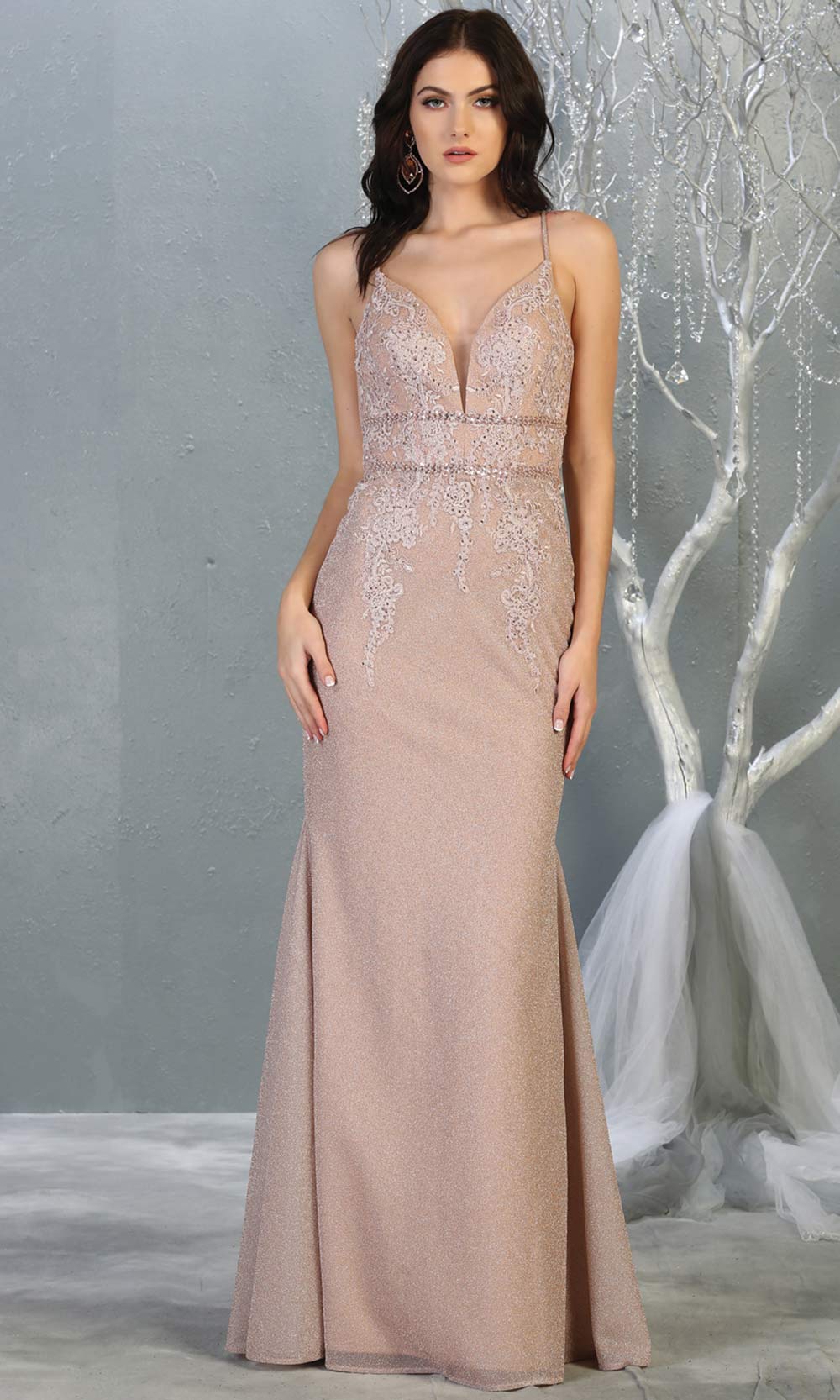 Mayqueen MQ1796 long rose gold v neck evening fitted dress. Full length rose gold glittery gown w/straps is perfect for  enagagement/e-shoot dress, formal wedding guest, indowestern gown, evening party dress, prom, bridesmaid. Plus sizes avail.jpg.jpg