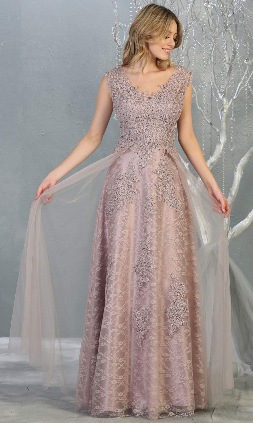 Mayqueen MQ1799 long mauve v neck evening fitted dress. Full length dusty rose lace gown w/skirt overlay is perfect for  enagagement/e-shoot dress, formal wedding guest, indowestern gown, evening party dress, prom, bridesmaid. Plus sizes avail-2.jpg