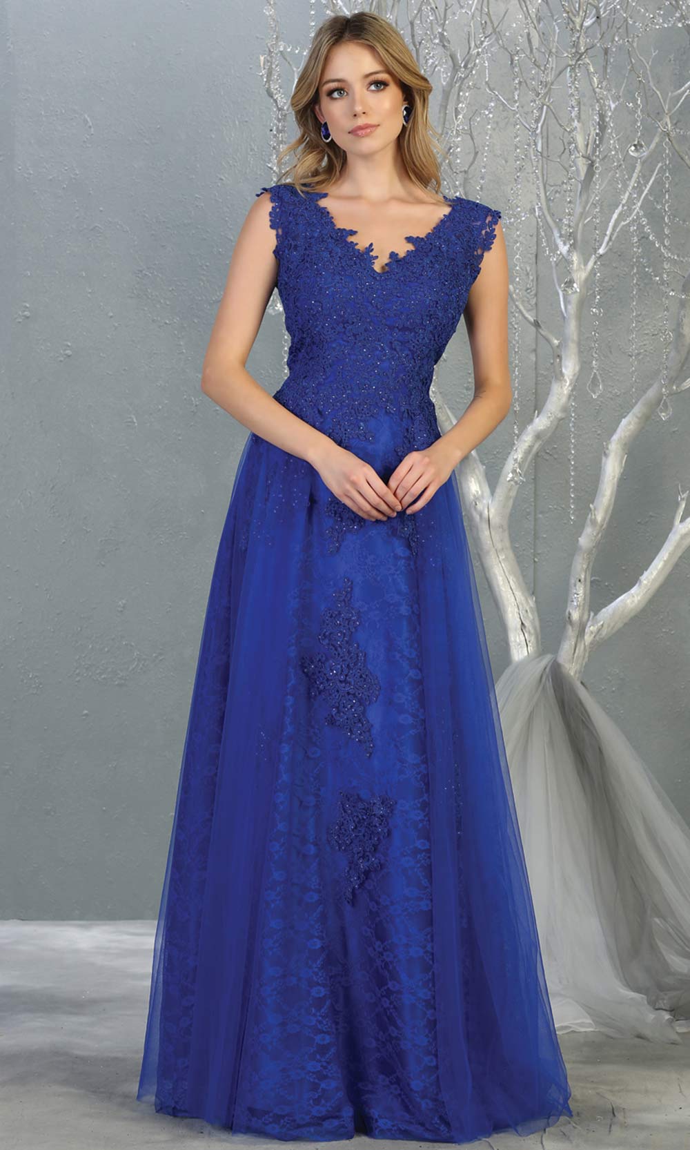 Mayqueen MQ1799 long royal blue v neck evening fitted dress. Full length royal blue lace gown w/skirt overlay is perfect for  enagagement/e-shoot dress, formal wedding guest, indowestern gown, evening party dress, prom, bridesmaid. Plus sizes avail-2.jpg