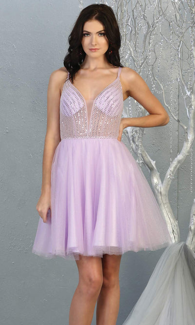 Mayqueen MQ1800 short lilac sequin flowy vneck grade 8 graduation dress w/ straps & puffy skirt. Light purple party dress is perfect for prom, graduation, grade 8 grad, confirmation dress, bat mitzvah dress, damas. Plus sizes avail for grad dress.jpggrade 8 grad dresses, graduation dresses