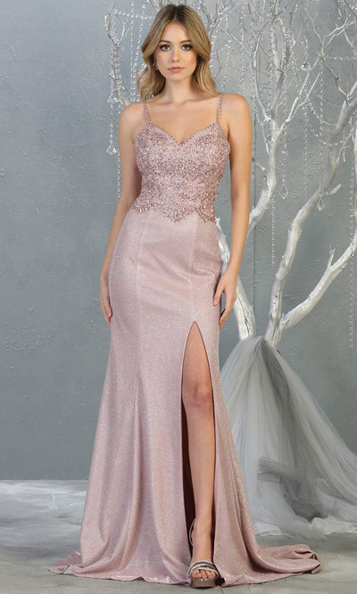 Mayqueen MQ1801 long mauve v neck evening fitted dress. Full length dusty rose glittery gown w/ high slit is perfect for  enagagement/e-shoot dress, formal wedding guest, indowestern gown, evening party dress, prom, bridesmaid. Plus sizes avail.jpg