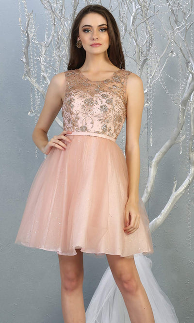 Mayqueen MQ1803 short blush pink sequin flowy high neck grade 8 graduation dress w/puffy skirt. Light pink party dress is perfect for prom, graduation, grade 8 grad, confirmation dress, bat mitzvah dress, damas. Plus sizes avail for grad dress.jpggrade 8 grad dresses, graduation dresses