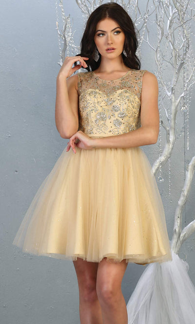 Mayqueen MQ1803 short champagne gold sequin flowy high neck grade 8 graduation dress w/puffy skirt. Light gold party dress is perfect for prom, graduation, grade 8 grad, confirmation dress, bat mitzvah dress, damas. Plus sizes avail for grad dress.jpggrade 8 grad dresses, graduation dresses