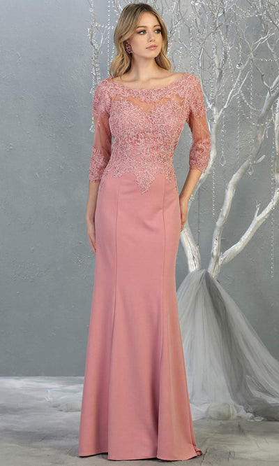 Mayqueen MQ1810 long mauve modest flowy dress w/ long sleeves. Dusty rose chiffon & lace top is perfect for  mother of the bride, formal wedding guest, indowestern gown, evening party dress, dark red muslim party dress. Plus sizes avail.jpg