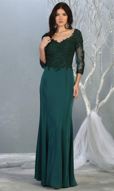 Mayqueen MQ1811 long hunter green modest flowy dress w/ long sleeves. Dark green chiffon & lace top is perfect for  mother of the bride, formal wedding guest, indowestern gown, evening party dress, dark red muslim party dress. Plus sizes avail.jpg