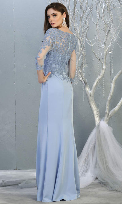 Mayqueen MQ1811 long perry blue modest flowy dress w/ long sleeves. Light blue chiffon & lace top is perfect for  mother of the bride, formal wedding guest, indowestern gown, evening party dress, dark red muslim party dress. Plus sizes avail-b.jpg