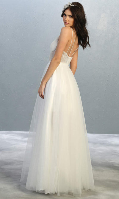 Mayqueen MQ1812 long ivory v neck evening flowy tulle dress.Full length ivory beaded top w/wide straps is perfect for  enagagement/e-shoot dress,simple wedding dress, second wedding bridal gown,court/civil wedding, destination wedd. Plus sizes avail-b.jpg
