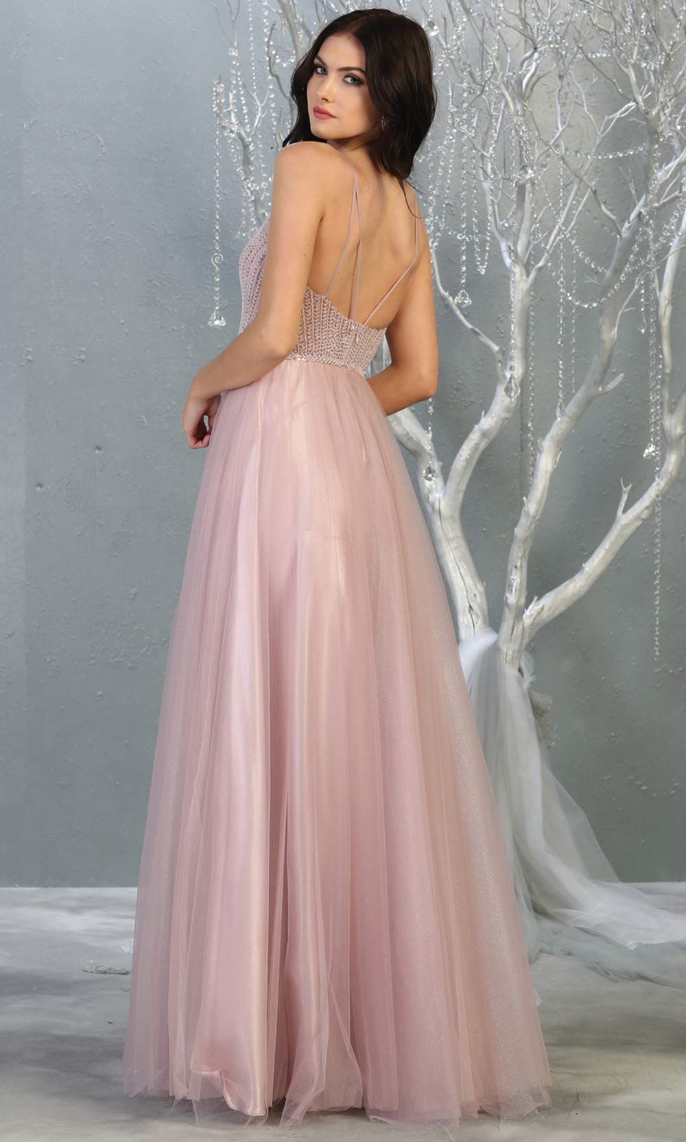 Mayqueen MQ1812 long mauve pink v neck evening flowy tulle dress.Full length dusty rose beaded top w/wide straps is perfect for  enagagement/e-shoot dress, formal wedding guest, indowestern gown, evening party dress,prom, bridesmaid.Plus sizes avail-b.jpg