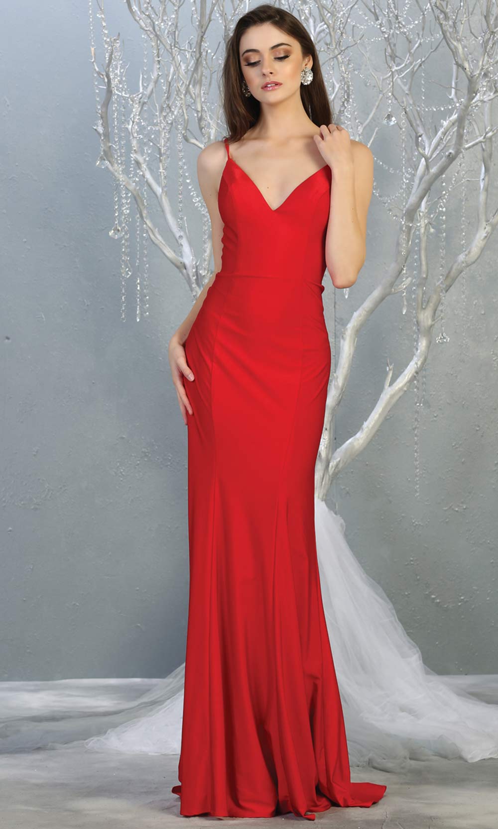 Mayqueen MQ1819 long red sexy fitted prom dress w/open back. Full length red gown is perfect for enagagement/e-shoot dress, wedding reception dress, indowestern gown, formal evening party dress, prom. Plus sizes avail.jpg