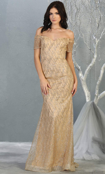 Mayqueen MQ1824 long champagne fitted sequin glittery dress w/off shoulder. Full length light gold gown is perfect for enagagement/e-shoot dress, wedding reception dress, indowestern gown, bridesmaid, formal evening party dress, prom. Plus sizes avail.jpg