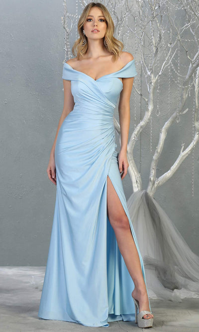 Mayqueen MQ1825 long perry blue off shoulder fitted bridesmaid dress w/high slit. Full length sleek & sexy gown is perfect for enagagement/e-shoot dress, formal wedding guest, indowestern gown, evening party dress, prom, bridesmaid. Plus sizes avail.jpg