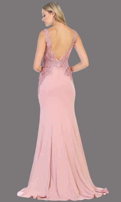Mayqueen RQ7771 long dusty rose v neck evening fitted dress w/low back & wide strap. Full length dusty rose gown is perfect for  enagagement/e-shoot dress, formal wedding guest, indowestern gown, evening party dress,prom, bridesmaid.Plus sizes avail-b.jpg