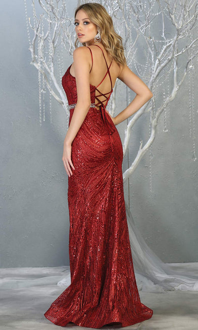 Mayqueen RQ7788 long burgundy red v neck evening fitted sequin dress w/straps & slit. Full length dark red gown is perfect for  enagagement/e-shoot dress, formal wedding guest, indowestern gown, evening party dress, prom, bridesmaid.Plus sizes avail-b.jpg