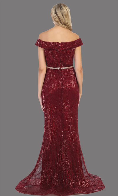 Mayqueen RQ7799 long burgundy red off shoulder evening fitted sequin beaded dress. Full length dark red gown is perfect for  enagagement/e-shoot dress, formal wedding guest, indowestern gown, evening party dress, prom, bridesmaid. Plus sizes avail-b.jpg