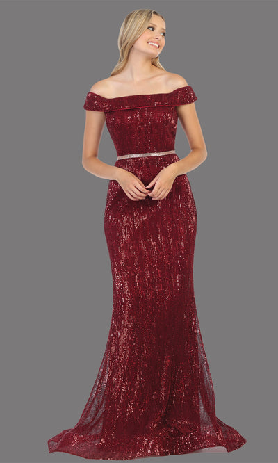 Mayqueen RQ7799 long burgundy red off shoulder evening fitted sequin beaded dress. Full length dark red gown is perfect for  enagagement/e-shoot dress, formal wedding guest, indowestern gown, evening party dress, prom, bridesmaid. Plus sizes avail.jpg