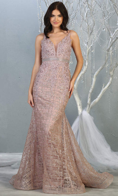 Mayqueen RQ7803 long mauve v neck sexy fitted sequin lace dress w/wide straps. Full length dusty rose gown is perfect for  enagagement/e-shoot dress, formal wedding guest, indowestern gown, evening party dress, prom, bridesmaid. Plus sizes avail.jpg