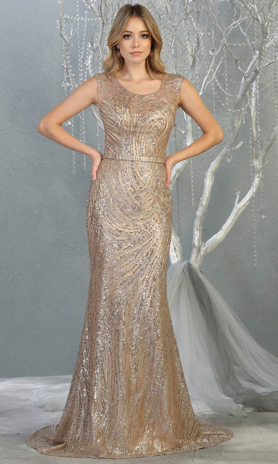 Mayqueen RQ7810 long rose gold high neck sexy fitted sequin dress w/high back. Full length rose gold gown is perfect for  enagagement/e-shoot dress, formal wedding guest, indowestern gown, evening party dress, prom, mother of bride. Plus sizes avail.jpg