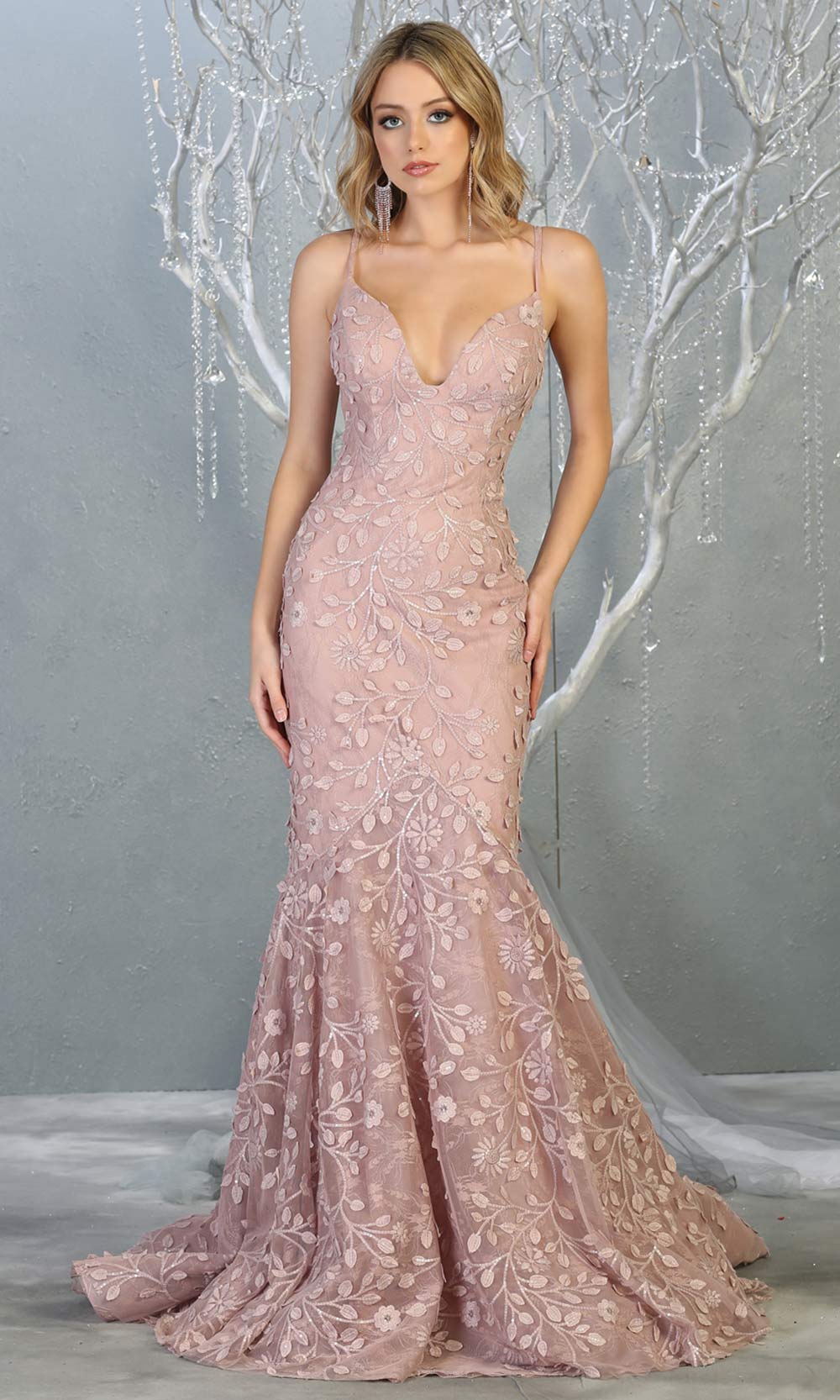 Mayqueen RQ7811 long mauve v neck sexy fitted lace mermaid dress w/open back. Full length dusty rose gown is perfect for  enagagement/e-shoot dress, formal wedding guest, indowestern gown, evening party dress, prom, bridesmaid. Plus sizes avail.jpg