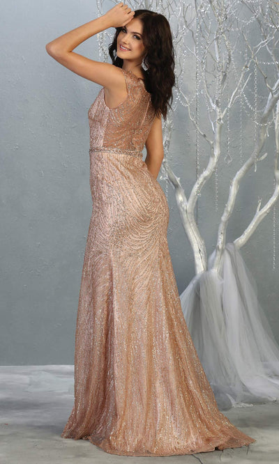 Mayqueen RQ7812 long rose gold v neck sexy fitted sequin dress w/cap sleeves. Full length light pink gown is perfect for  enagagement/e-shoot dress, formal wedding guest, indowestern gown, evening party dress, prom, bridesmaid. Plus sizes avail-b.jpg