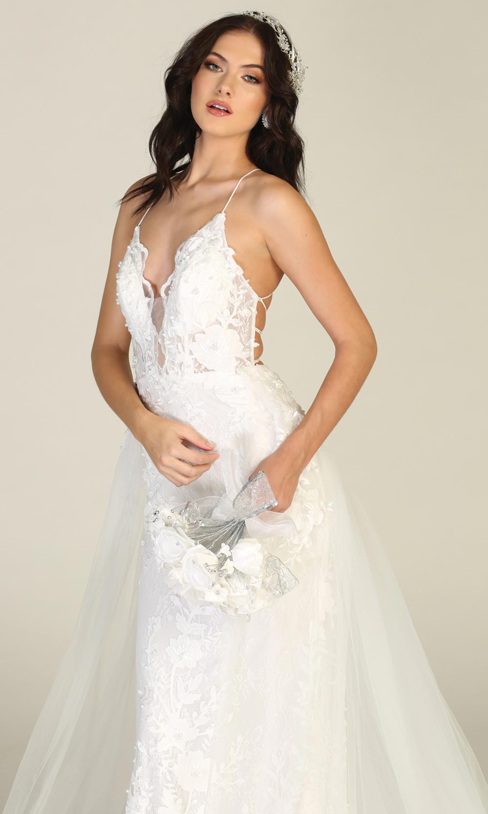 Mayqueen RQ7823-long ivory sexy wedding dress w/v neck & open back. Formal lace mermaid dress is perfect wedding bridal dress, simple prom dress, court/civil wedding, second wedding, destination wedding dress, cheap wedding dress. Plus sizes avail-c4.jpg