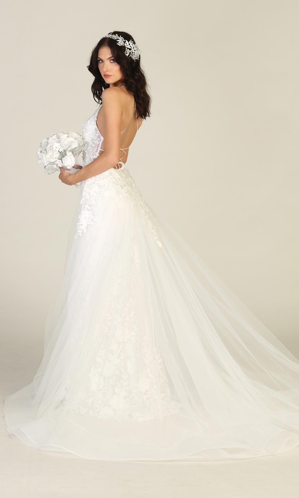 Mayqueen RQ7823-long ivory sexy wedding dress w/v neck & open back. Formal lace mermaid dress is perfect wedding bridal dress, simple prom dress, court/civil wedding, second wedding, destination wedding dress, cheap wedding dress. Plus sizes avail-sid.jpg