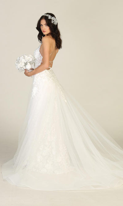 Mayqueen RQ7823-long ivory sexy wedding dress w/v neck & open back. Formal lace mermaid dress is perfect wedding bridal dress, simple prom dress, court/civil wedding, second wedding, destination wedding dress, cheap wedding dress. Plus sizes avail-sid.jpg