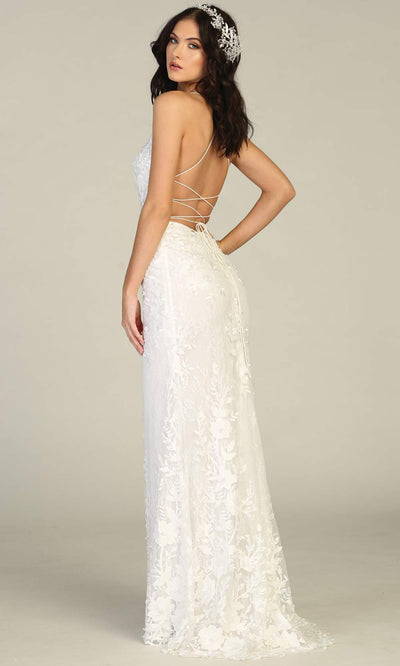 Mayqueen RQ7823-long ivory sexy wedding dress w/v neck & open back. Formal lace mermaid dress is perfect wedding bridal dress, simple prom dress, court/civil wedding, second wedding, destination wedding dress, cheap wedding dress. Plus sizes avail-b.jpg