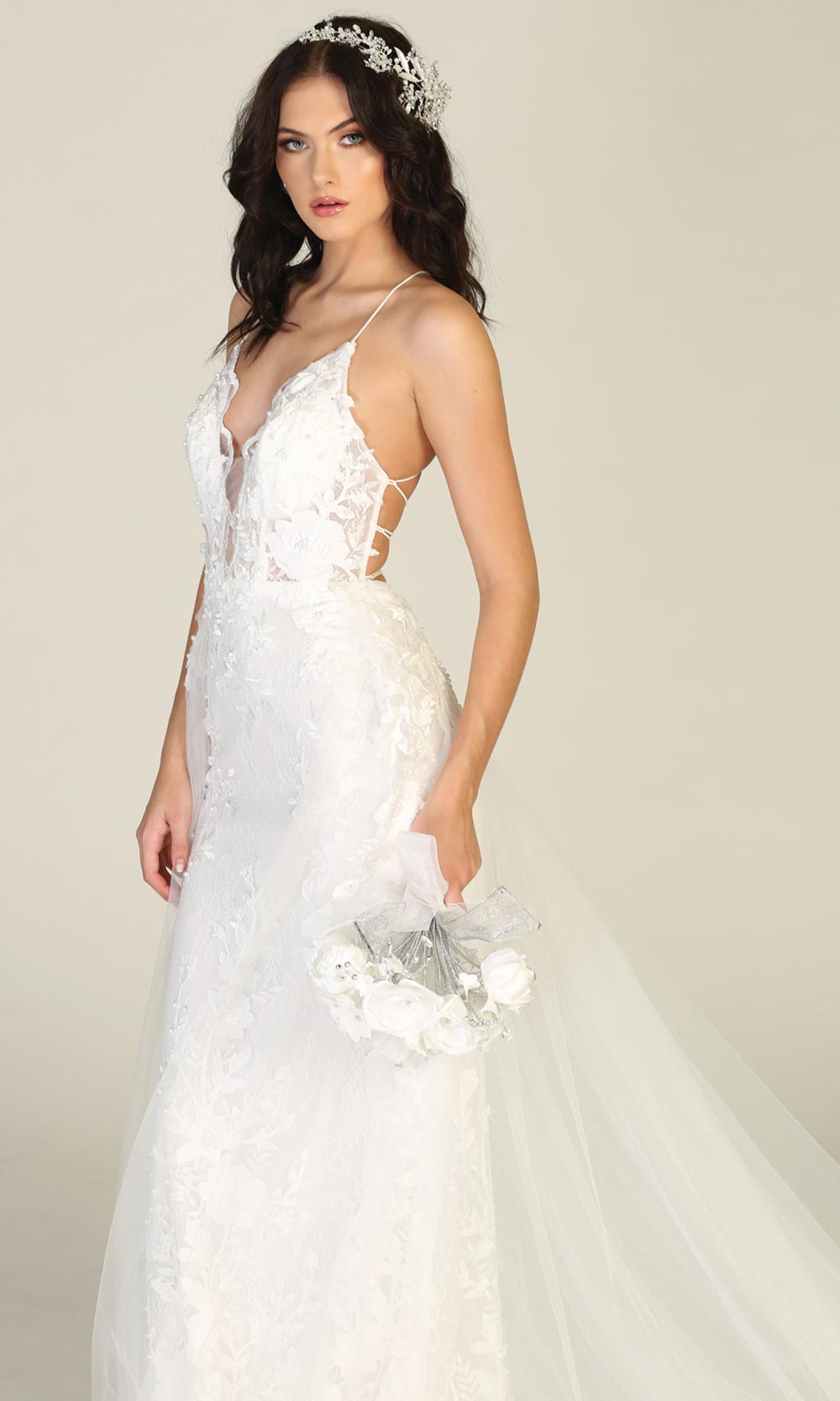 Mayqueen RQ7823-long ivory sexy wedding dress w/v neck & open back. Formal lace mermaid dress is perfect wedding bridal dress, simple prom dress, court/civil wedding, second wedding, destination wedding dress, cheap wedding dress. Plus sizes avail-c3.jpg