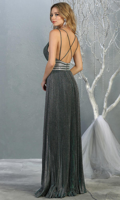 Mayqueen RQ7828 long v neck dark green evening dress w/ wide straps & pleated skirt.Full length dark green gown is perfect for  enagagement/e-shoot dress,formal wedding guest, evening party dress,prom, engagement, wedding reception. Plus sizes avail-b.jpg