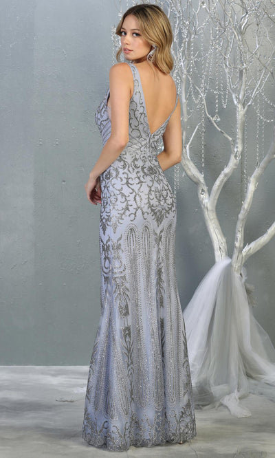Mayqueen RQ7840 long dusty blue sequin v neck evening gown w/low back. Full length low back fitted gown is perfect for  enagagement/e-shoot dress, formal wedding guest, evening party dress, prom, engagement, wedding reception. Plus sizes avail-b.jpg