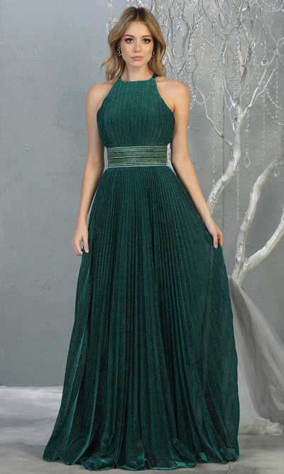 Mayqueen RQ7856 long hunter green metallic high neck evening gown w/open back. Full length flowy gown is perfect for  enagagement/e-shoot dress, formal wedding guest, evening party dress, prom, engagement, wedding reception. Plus sizes avail.jpg