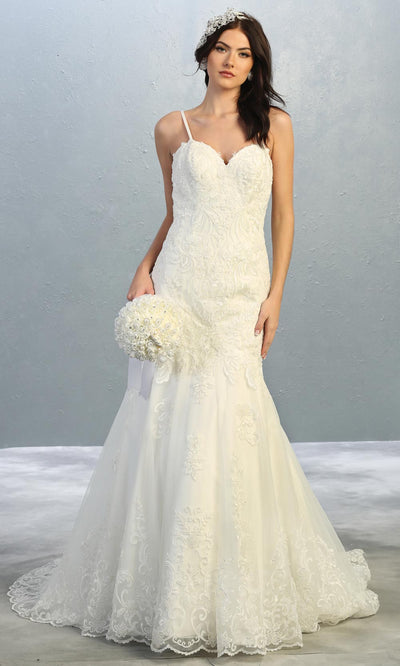 Mayqueen RQ7857 long ivory fitted lace wedding mermaid dress w/ train. Sexy bridal gown is perfect wedding bridal dress, sequin  prom dress, court/civil wedding, second wedding, destination wedding dress, cheap wedding dress. Plus sizes avail.jpg