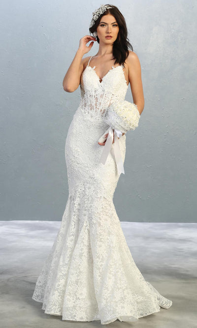 Mayqueen RQ7865-long ivory sexy wedding dress w/v neck & straps. Formal lace mermaid dress is perfect wedding bridal dress, sexy prom dress, court/civil wedding, second wedding, destination wedding dress, cheap wedding dress. Plus sizes avail1.jpg