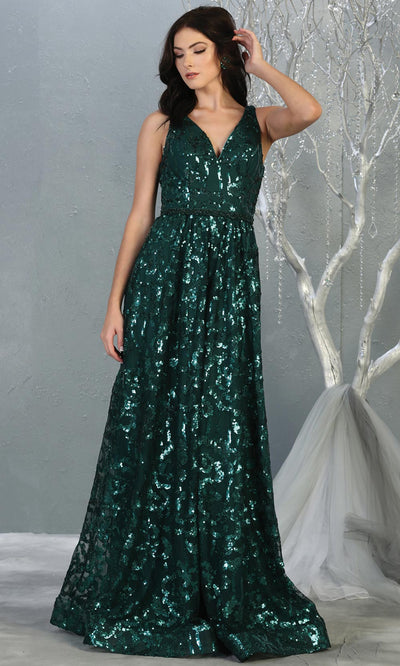 Mayqueen RQ7866 long hunter green v neck sequin evening gown w/straps. Full length flowy dark green dress is perfect for  enagagement/e-shoot dress, sweet 16, debut, formal evening party dress, prom, wedding guest, wedding reception. Plus sizes avail.jpg