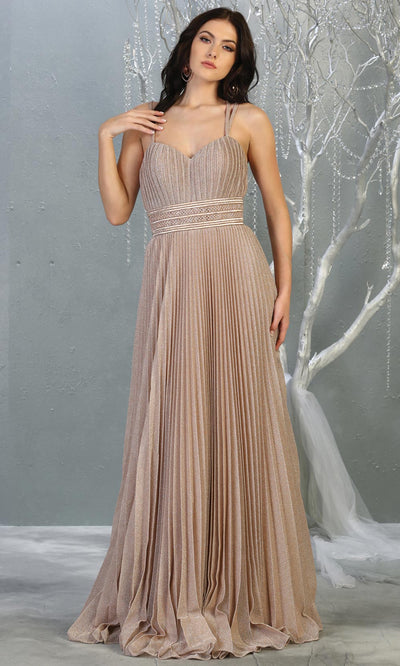 Mayqueen RQ7869 long rose gold metallic scoop neck evening gown w/straps & crinkle skirt. Full length flowy gown is perfect for  enagagement/e-shoot dress, formal wedding guest, evening party dress, prom, bridesmaids, black tie, gala. Plus sizes avail.jpg
