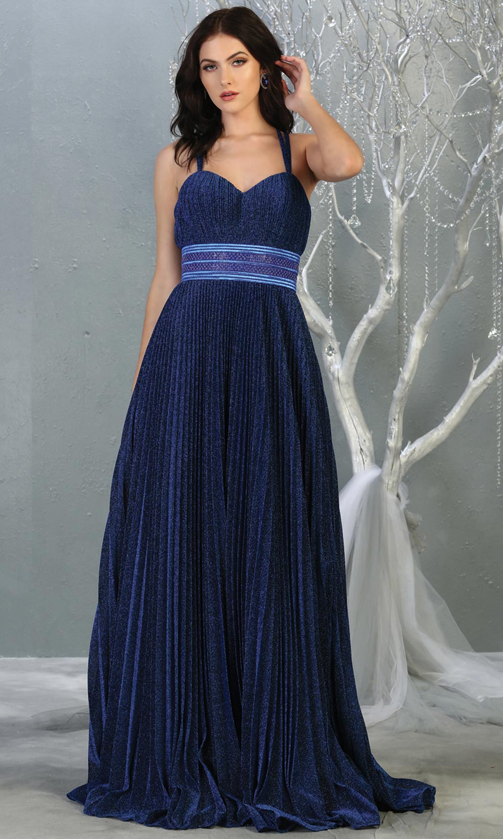 Mayqueen RQ7869 long royal blue metallic scoop neck evening gown w/straps & crinkle skirt.Full length flowy dress is perfect for  enagagement/e-shoot dress,formal wedding guest, evening party dress, prom, bridesmaids, black tie, gala. Plus sizes avail.jpg