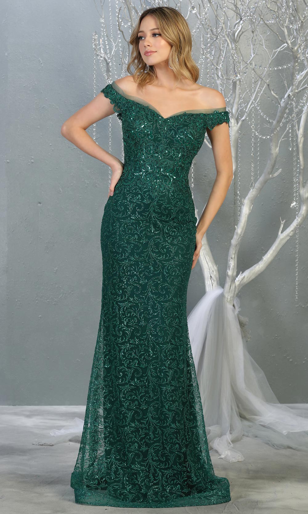 Mayqueen RQ7879 long hunter green sequin off shoulder evening mermaid dress.Full length sleek & sexy fitted dress is perfect for  enagagement/e-shoot dress, formal wedding guest, evening party dress, prom, black tie, indowestern. Plus sizes avail.jpg