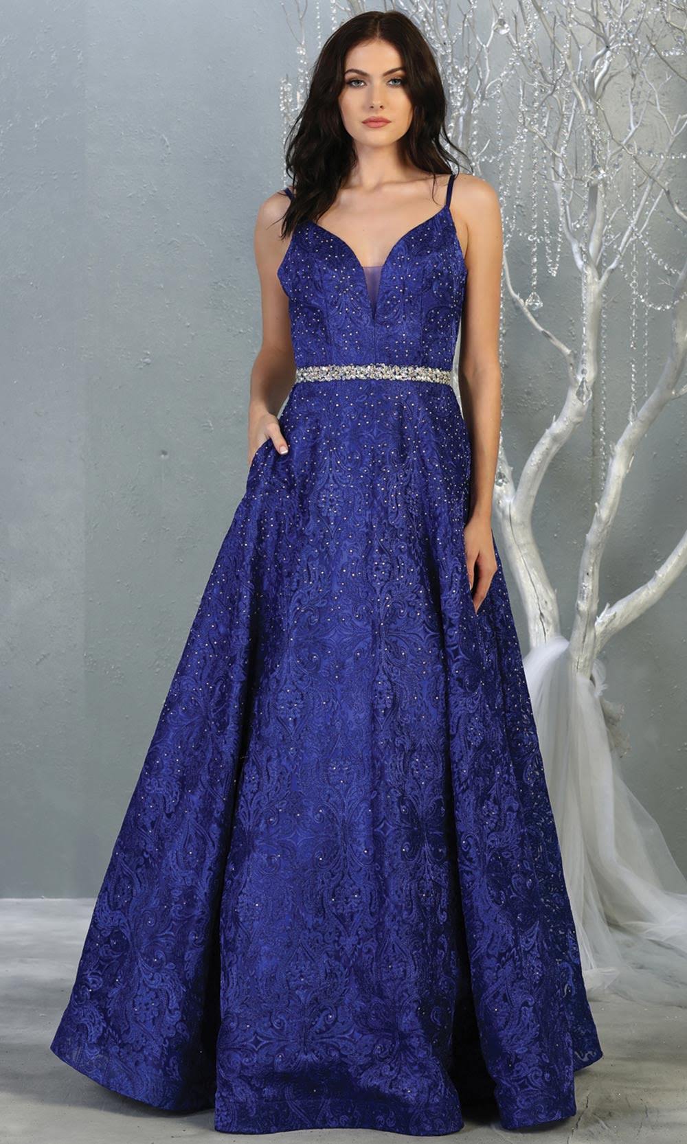 Mayqueen RQ7880 long royal blue lace  evening flowy dress w/straps. Full length flowy dress is perfect for  enagagement/e-shoot dress, formal wedding guest, evening party dress, prom, black tie, gala, indowestern. Plus sizes avail.jpg